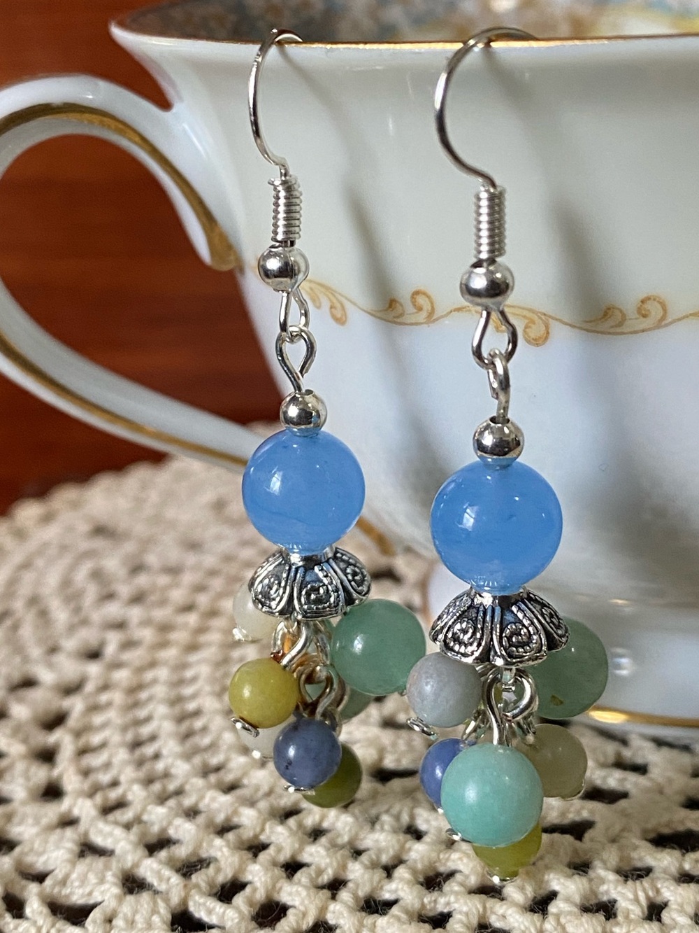 Handmade Semiprecious Stone Bead Drop Earrings